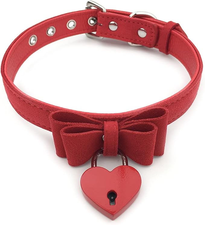 Destiny Love Bell Padlock Choker Collar Necklace Lolita Bow Collar Cat Kitty Velvet Necklace with Heart Lock and Key with Box for Women and Men