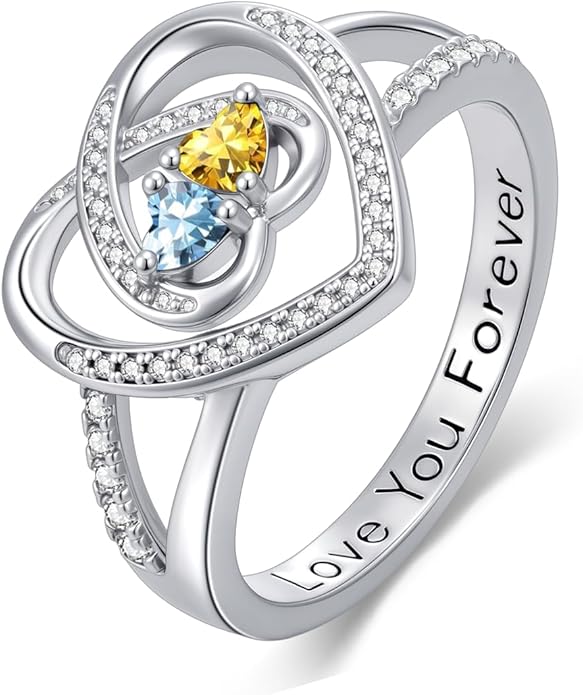 Valentine's Day Gifts for Women Birthstone Rings for Women Heart Statemet Engagement Eternity Wedding Promise Rings Jewelry Anniversary Christmas Valentine Mothers Day Birthday Gifts for Wife Her Girlfriend