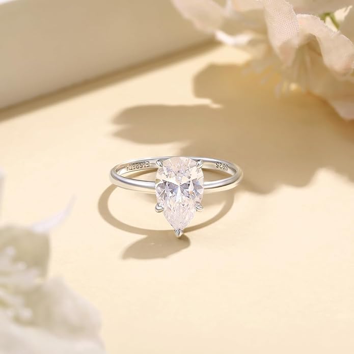 Elspeth 925 Sterling Silver Engagement Ring for Women Oval/Radiant/Pear/Princess/RoundCut Cubic Zirconia Promise Ring Size 4-10
