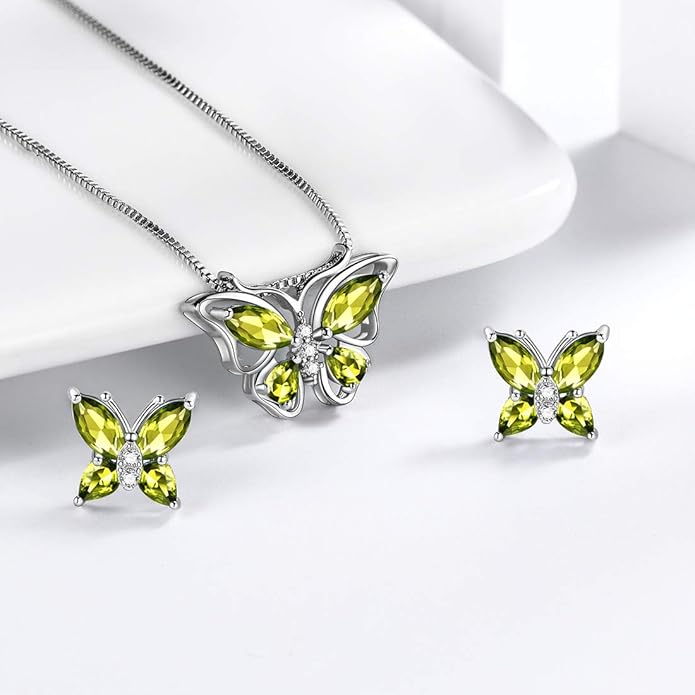 Aurora Tears Butterfly Jewelry,Women 925 Sterling Silver Butterflies Birthstone Pendant Necklace/Earrings/Rings Wedding Gift
