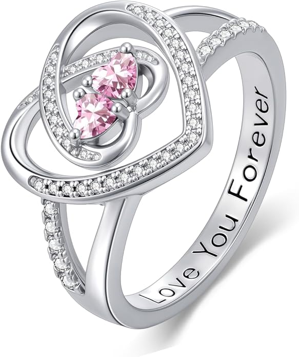 Valentine's Day Gifts for Women Birthstone Rings for Women Heart Statemet Engagement Eternity Wedding Promise Rings Jewelry Anniversary Christmas Valentine Mothers Day Birthday Gifts for Wife Her Girlfriend