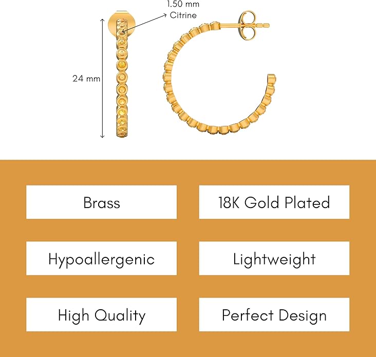 Gold Hoop Earrings for Women – Brass 18k Gold Plated Round Hoop Earrings, Lightweight Gold Plated Fashion Jewelry, Elegant Statement Earrings for Party & Daily Wear