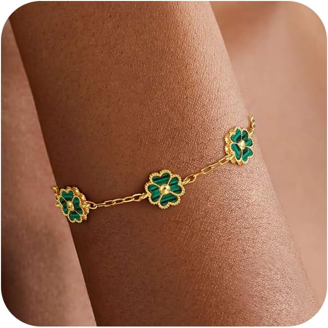 14K Gold Plated Clover Bracelets for Women Flower Four Leaf Link Bracelets Trendy Jewelry Gifts for Women