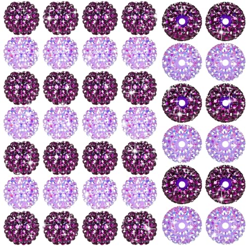 40 Pcs 20 mm Rhinestone Beads Bulk Crystal Round Disco Ball Chunky Bubblegum Beads for Pens Bracelets Charms Craft European Style Jewelry Making Supplies Christmas(Purple) - color: Purple