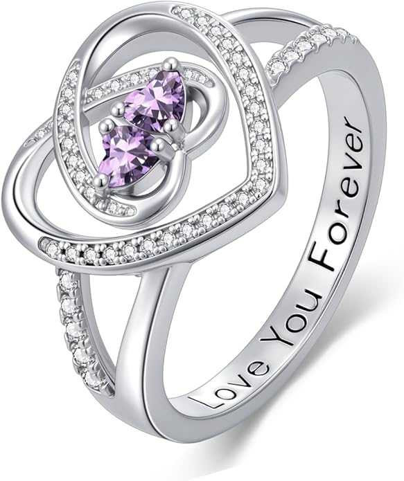Valentine's Day Gifts for Women Birthstone Rings for Women Heart Statemet Engagement Eternity Wedding Promise Rings Jewelry Anniversary Christmas Valentine Mothers Day Birthday Gifts for Wife Her Girlfriend