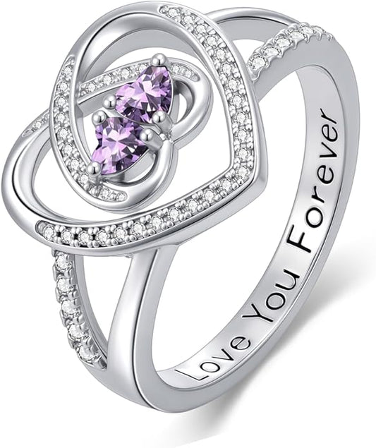 Valentine's Day Gifts for Women Birthstone Rings for Women Heart Statemet Engagement Eternity Wedding Promise Rings Jewelry Anniversary Christmas Valentine Mothers Day Birthday Gifts for Wife Her Girlfriend