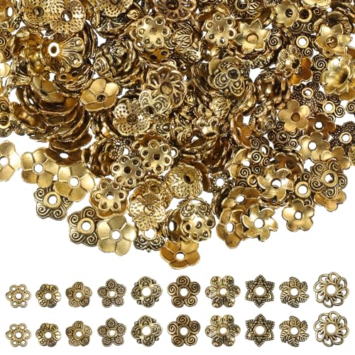 360 Pcs Bead Caps for Jewelry Making Bead Cap Findings Flower Gold Filigree Beads Cap Flower Spacer Beads Caps Metal Alloy Filigree Flowers Cup Gold Vintage Spacers for DIY Necklace Bracelet Earrings