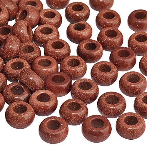 TUMBEELLUWA Natural Gemstone Beads for Jewelry Making, Rondelle Large Hole Loose Beads Pack of 15,Gold Sand Stone(8x14 mm) - color: Brown & Gold