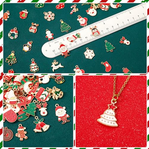 MARFOREVER 120 PCS Christmas Charms for Jewelry Making, Assorted Gold Enamel Snowman Elk Santa Xmas Tree Charm Pendants for DIY Bracelet Necklace Earrings Making Supplies Christmas Gifts - style: Christmas