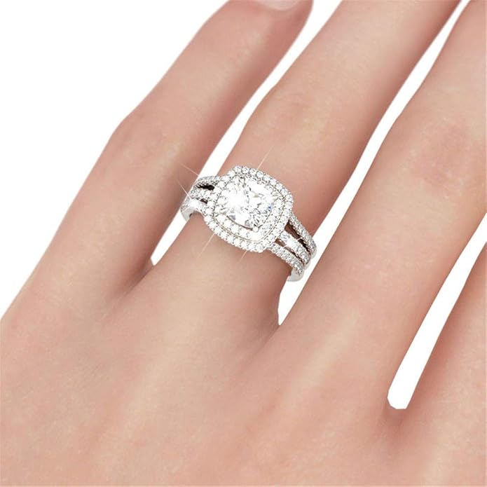 Jeulia Brilliant Classic Band Rings Sets for Women 925 Sterling Silver Fashion Ring Sets Wedding Engagement Anniversary Promise Ring Bridal Sets Jewelry