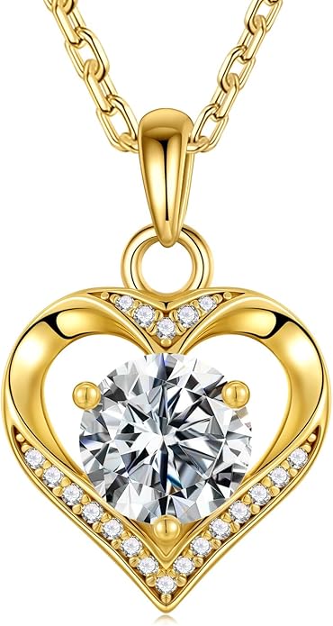 MOOSEA Valentines Day Gifts for Her - 925 Sterling Silver Heart Moissanite Pendant Necklace 1-3 Carat VVS1 Clarity Moissanite, Anniversary Birthday Gift for Women Mom Wife Girlfriend