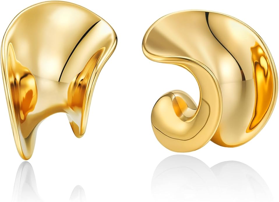 SNGIA18K Gold Plated Dangle Textured Ribbed Irregular Large Leaf Statement Earrings for Women by SNGIA, Handmade Dramatic Geometric Trendy Summer Drop Leaf Flower Jewelry Gifts, Bold Beachy Vintage Plant Fashion Drop Accessories, Vintage Nickle Free Fl...