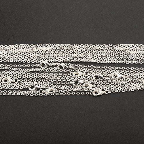 Wholesale 12 PCS Silver Plated Solid Brass Fine Flat Cable Chains Bulk for Jewelry Making 18-30 inches (24 Inch(2MM)) - color: Silver, size: 24 inch-0.079 inch
