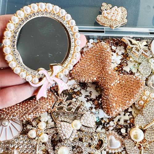 Champagne Gold Junk Case Charms Kit Junks Phones Cases 3D Pearl Butterflies Rhinestone Lips Bows Chain Bags Hearts Crowns Violins And Other Bedazzling Can Be Used In DIY Phone Case Designs