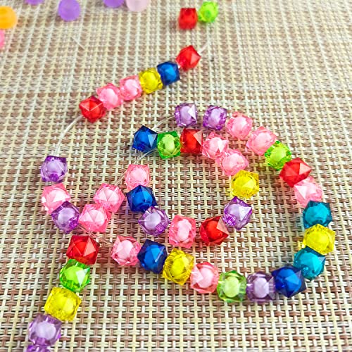 Cube 400pcs Faceted Square Transparent 8mm Glass Crystal Spacer Beads, Round Beads Inside for Jewelry Making (Mixed) - color: White,Rainbow