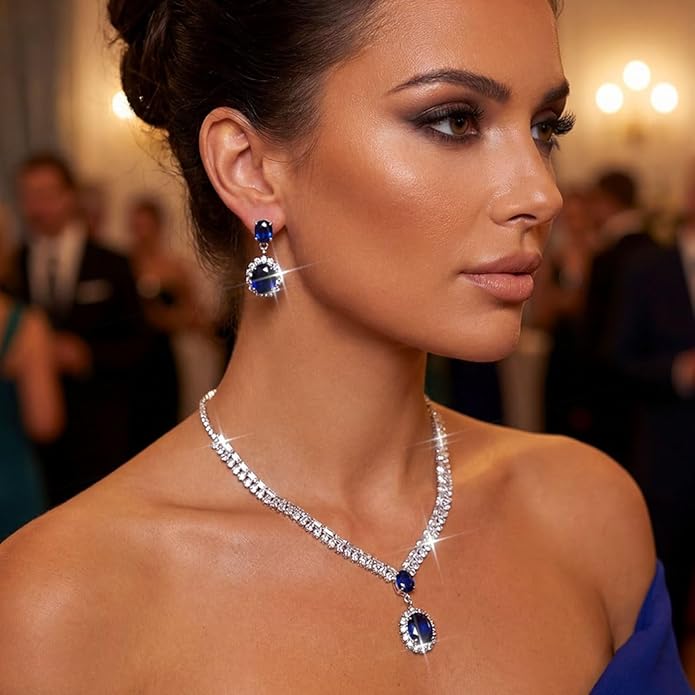 Aukmla Rhinestone Wedding Jewelry Sets Bridal Necklaces and Earring Set Prom Jewelry for Brides and Women