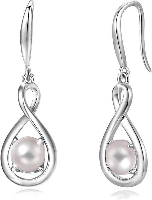 FANCIME Valentines Day Gift Dangle Drop Earrings 925 Sterling Silver Dainty Infinity Round Gemstone Birthstone Jewelry Birthday Gifts for Her Women