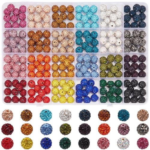 1 Box 240pcs 24 Colors 10mm Round Resin Rhinestone Beads Sparkle Clay Rhinestones Bubblegum Pave Disco Ball Loose Spacer Bead Charm Bulk for Jewelry Making Necklace Decor DIY Craft Supply - color: Mixed Color, size: 10mm