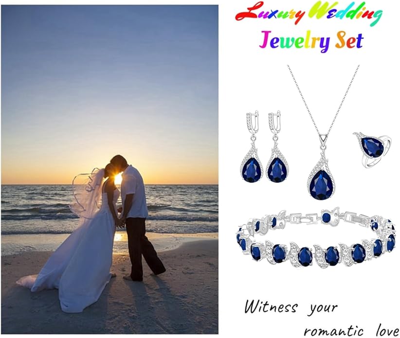 LMXXVJ Jewelry Set for Women,Teardrop Cubic Zirconia Necklace Earrings Adjustable Ring Bracelet Jewelry Set Formal Jewelry Gift
