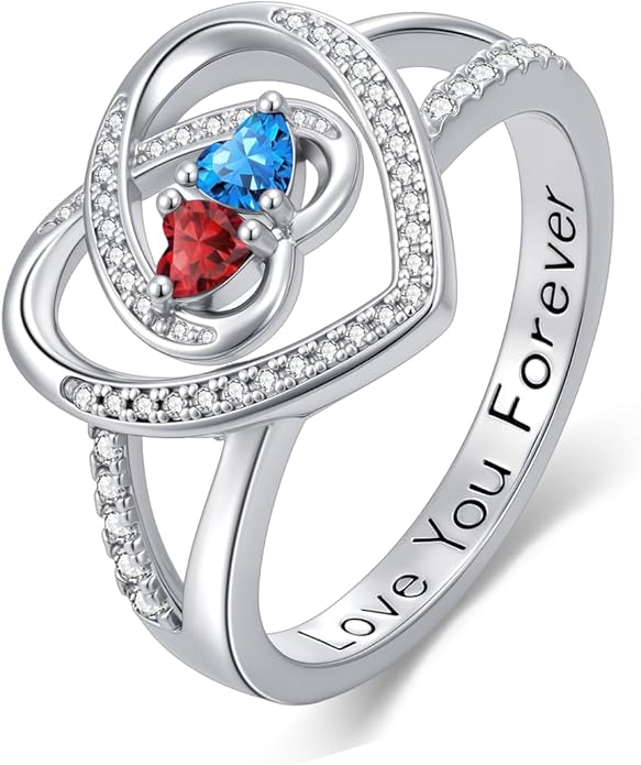 Valentine's Day Gifts for Women Birthstone Rings for Women Heart Statemet Engagement Eternity Wedding Promise Rings Jewelry Anniversary Christmas Valentine Mothers Day Birthday Gifts for Wife Her Girlfriend