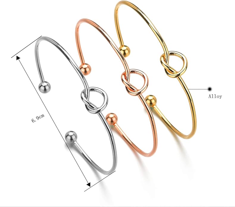 Starain 4Pcs Rose Gold Bracelets for Women Simple Leaf Arrow Feather Knot Heart Bangle Bracelet Adjustable Cuff Bracelet Set
