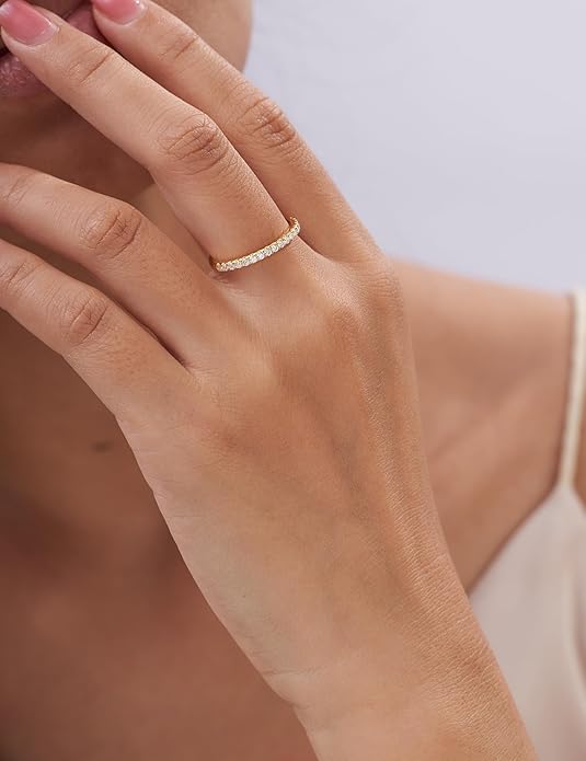 IMOLOVE Moissanite Wedding Band Wedding Rings for Women 0.35 ct D Color VVS1 Lab Created Diamond 18K Gold Plated Silver Rings Half Eternity Stackable Engagement Ring Anniversary Band Size 4-11