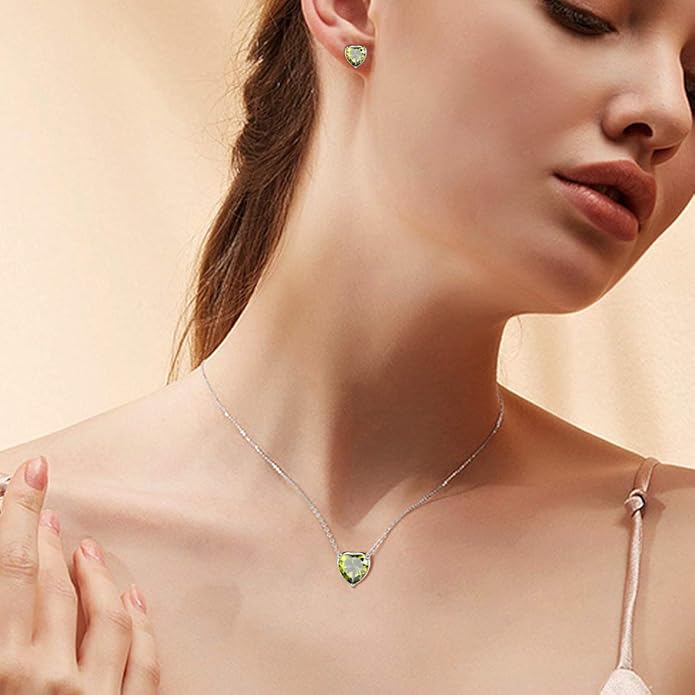 Aurora Tears Hearts Necklace Earrings Jewelry Sets - Women 925 Sterling Silver Birthstone Pendants Earrings Set Crystal Wedding Birthday Jewelry