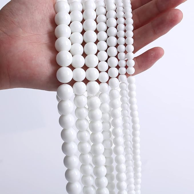 180PCS 4mm Natural White Porcelain Agates Stone Round Beads for Jewelry Making Spacer Loose Spacers Beads DIY Bracelets 32" 2 Strand