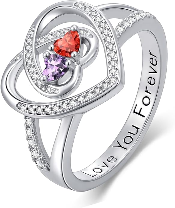 Valentine's Day Gifts for Women Birthstone Rings for Women Heart Statemet Engagement Eternity Wedding Promise Rings Jewelry Anniversary Christmas Valentine Mothers Day Birthday Gifts for Wife Her Girlfriend