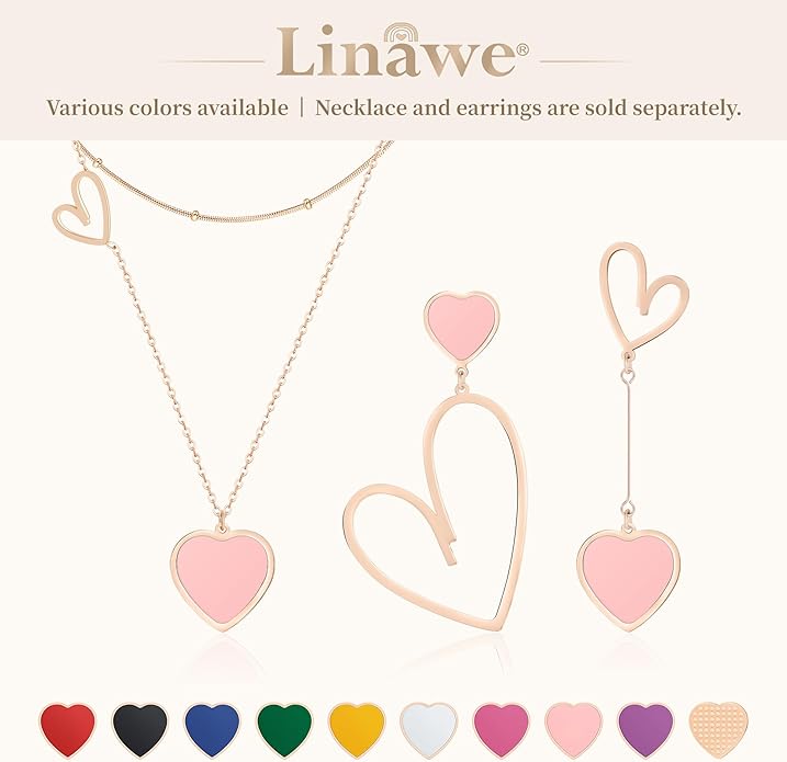 Linawe Layered Choker Heart Pendant Necklace for Women Trendy, Gold/Silver/Rose Gold Chain Stainless Steel Stacked Necklaces, Double Heart Necklace Y2K Preppy Jewelry