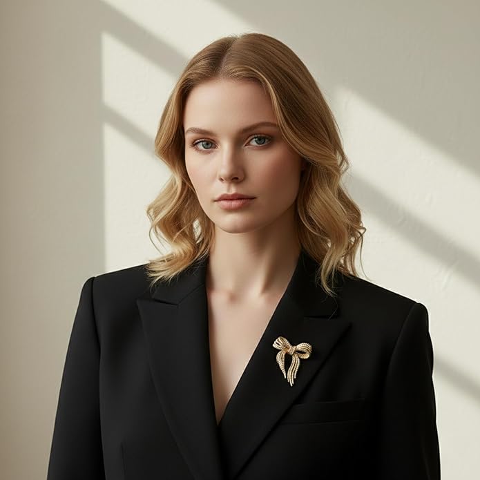 Dainty Bow Brooch for Women, Elegant Gold Finish Ribbon Knot Pins, Classic Women's Brooches for Suit Dress Hat Bag Clothes Accessories and Wedding Party Professional Outfits
