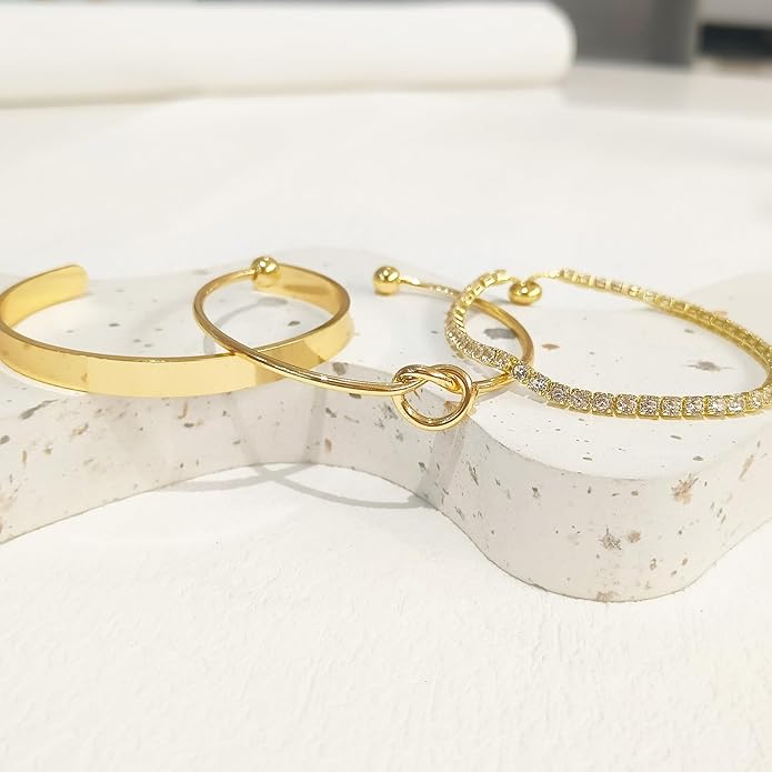 Gold Bracelets for Women 18k Gold Plated Bracelet Stack Bangle Cuff Bracelet Set for Women Non Tarnish Beaded/Paperclip/Cuban Link Chain Bracelets Jewelry for Women Trendy