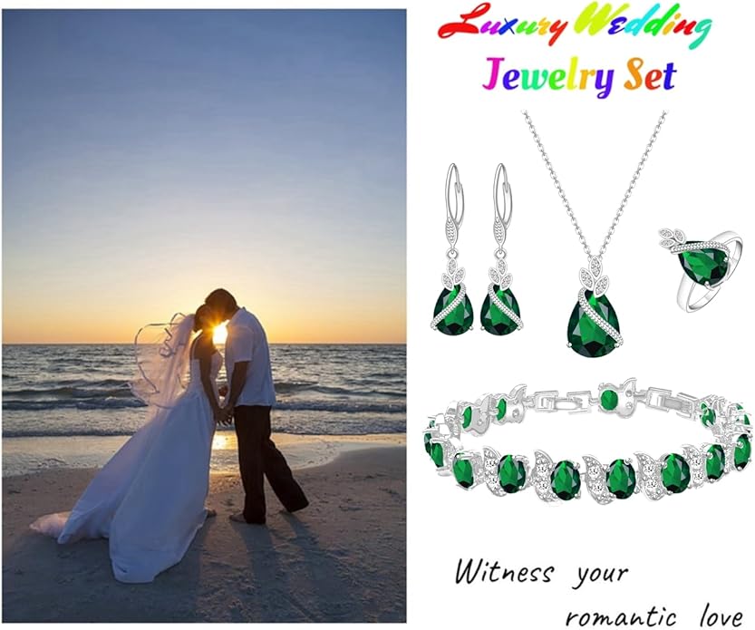 LMXXVJ Jewelry Set for Women,Teardrop Cubic Zirconia Necklace Earrings Adjustable Ring Bracelet Jewelry Set Formal Jewelry Gift