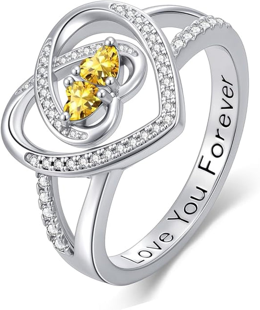 Valentine's Day Gifts for Women Birthstone Rings for Women Heart Statemet Engagement Eternity Wedding Promise Rings Jewelry Anniversary Christmas Valentine Mothers Day Birthday Gifts for Wife Her Girlfriend