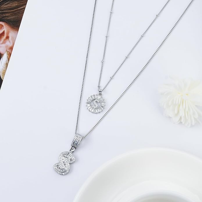 14K Gold Plated Alphabet Necklace Cubic Zirconia Letter Pendant, Personalized Name Jewelry Gift for Women, Customizable A-Z, Birthday/Mothers Day Gifts for Womens
