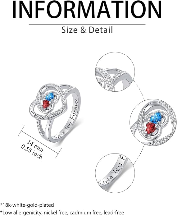 Valentine's Day Gifts for Women Birthstone Rings for Women Heart Statemet Engagement Eternity Wedding Promise Rings Jewelry Anniversary Christmas Valentine Mothers Day Birthday Gifts for Wife Her Girlfriend