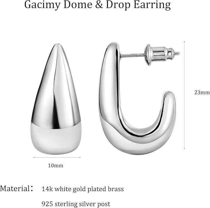 Gacimy Chunky Earrings for Women, Teardrop Earrings with 925 Sterling Silver Post, 14K Gold Plated Statement Drop for Women