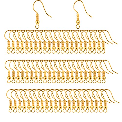 Bylion 400 Pieces Stainless Steel Earring Hooks, Fish Hooks Ear Wires French Wire Hooks, Coil and Ball Style Nickel-Free Ear Wires for Jewelry Making, Gold - color: Gold