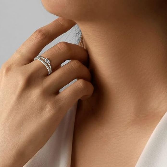 OOOPEL Sterling Silver Adjustable Ring S925 Silver Rings for Women Cubic Zirconia Twist Love Knot Dainty Ring Silver Minimalist Open Finger Rings Silver Thumb Sterling Silver Ring