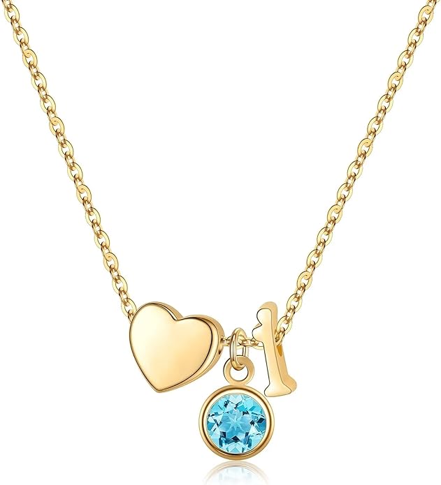 Ursilver Initial Birthstone Necklace for Women - Heart Initial Birthstone Pendant Necklace Personalized Gifts Birthday Gifts for Women