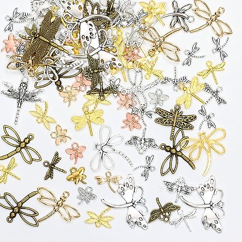 stino 100g Metal Pendant Charms for Jewelry Making, Bulk Silver & Gold Plated Charms for Braclet Necklace Crafts, Animal Plant Flower Pet and so on - color: Dragonfly Silver & Gold