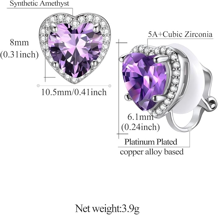 FindChic Sparkling Birthstone Clip On Earrings for Women, Silver Plated Stud Earrings 8MM Cubic Zirconia Non Pierced Studs, 12 Months Birthday Jewelry Gift