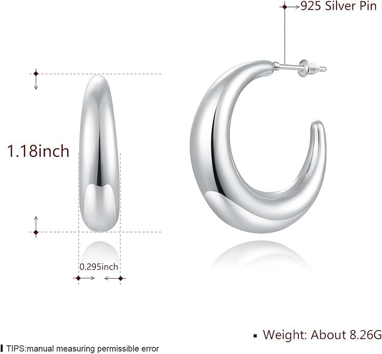 Lightweight Teardrop Hoop Earrings for Women 18k White Gold/Gold Plated Large Oval Hoop Earrings High Polished Statement Hoop Earrings Jewelry Gifts