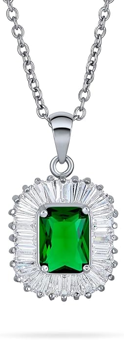 Bridal Art Deco Estate Jewelry Style Fashion Simulated Emerald Green Cubic Zirconia Pave Baguette Halo AAA CZ Square Large Oval Stud Clip On Earrings For Women Wedding Yellow 14K Gold Silver Plated