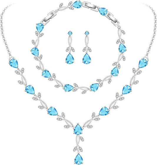 GZWHD Wedding Jewelry Sets for Bride Bridesmaid Women Cubic Zirconia Necklace Earrings Bracelet Set Gift for Mother Friend Wife Daughter Sister Party Prom Jewelry