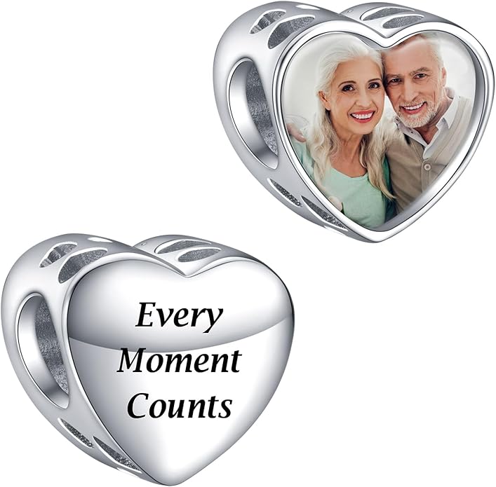 Annmors Personalized Photo Charms For Bracelets/Necklace 925 Sterling Silver Love Heart Shaped Engraved Customize Picture Gift for Birthday Mother's Day,Bead Charms Jewelry for Women