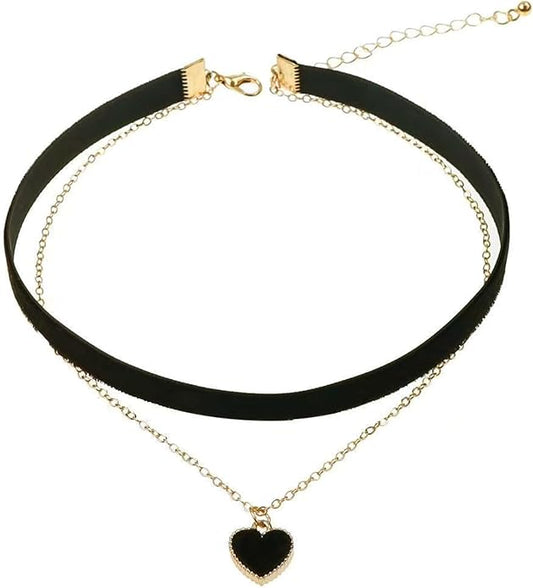Heart Necklace Valentines Day Gifts for Her, Black Heart Choker Necklace Red Ribbon Choker Love Jewelry as New Year Gifts, Red Velvet Chocker Vintage Jewelry as Birthday Gift for Women