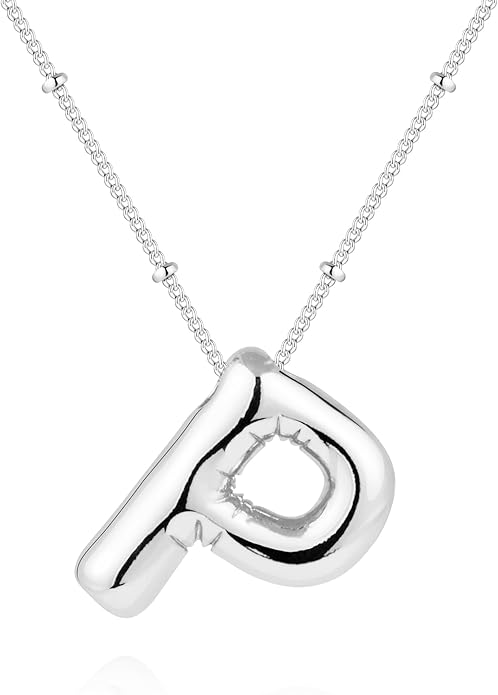 Inerney Valentines Day Gifts Gold Bubble Letter Necklace Initial Necklaces for Women, Chunky 14K Plated Balloon Initials, Trendy Charm Non Tarnish Custom Name Pendant Jewelry Gifts for Mom