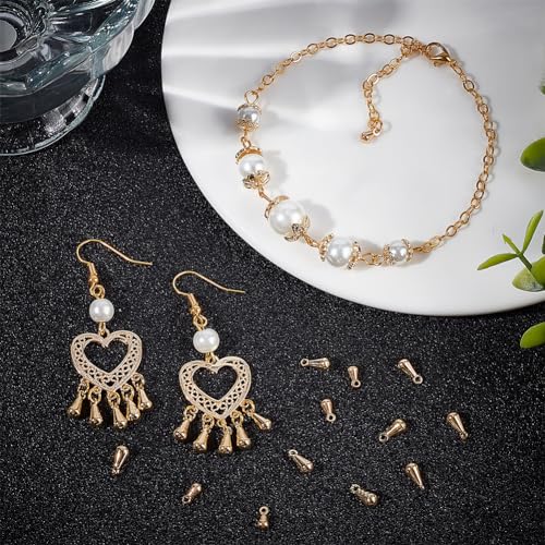 Beebeecraft 1 Box 80Pcs Teardrop Charms Dangle End Beads Extender Chain Drop Water Charms for Jewelry Making Findings - color: Gold, size: 6x3mm/8x4mm