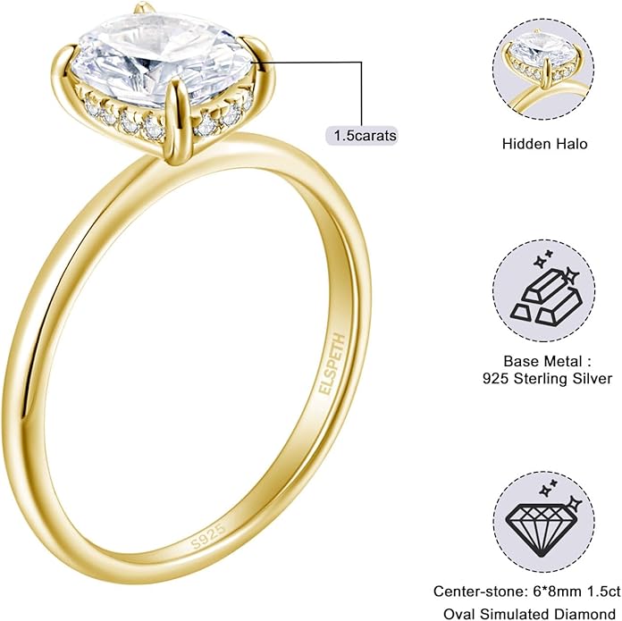 Elspeth 925 Sterling Silver Engagement Ring for Women Oval/Radiant/Pear/Princess/RoundCut Cubic Zirconia Promise Ring Size 4-10